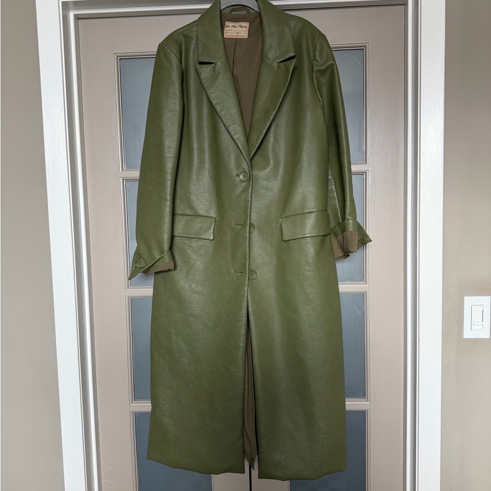 We The Free Olive Green Faux Leather Coat